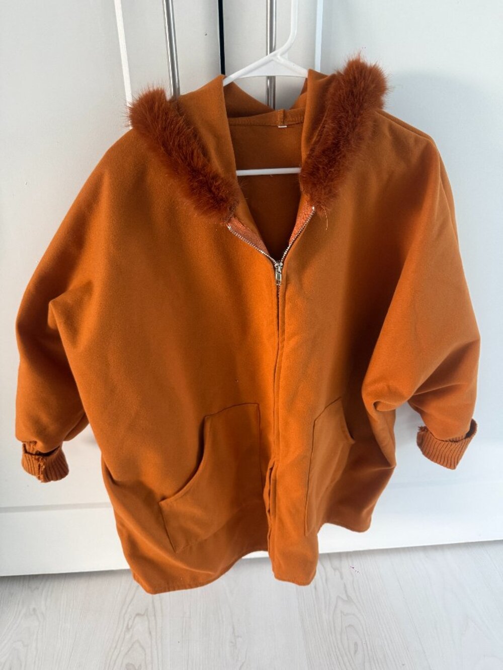 WOMENS ARABELLE™ | Casual Hooded Coat with Fur Collar Rust Size XS ( Runs Large)